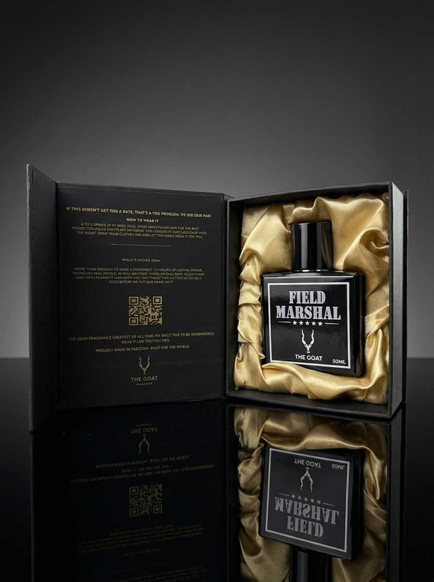Field Marshal 50ml bottle inside its satin lined gift box by The Goat Fragrance